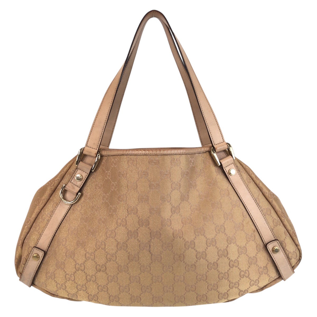 GUCCI Tote Bag 130736 GG canvas, leather Beige Gold Metal Tote Bag Shoulder Bag Abbey Women Used Authentic