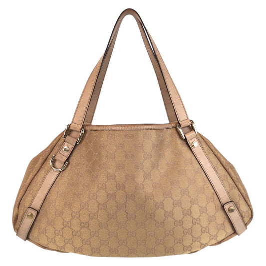 GUCCI Tote Bag 130736 GG canvas, leather Beige Gold Metal Tote Bag Shoulder Bag Abbey Women Used Authentic