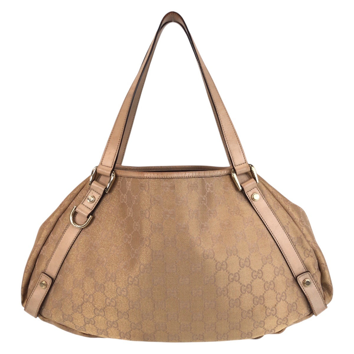 GUCCI Tote Bag 130736 GG canvas, leather Beige Gold Metal Tote Bag Shoulder Bag Abbey Women Used Authentic
