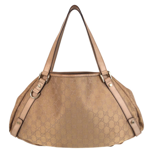 GUCCI Tote Bag 130736 GG canvas, leather Beige Gold Metal Tote Bag Shoulder Bag Abbey Women Used Authentic
