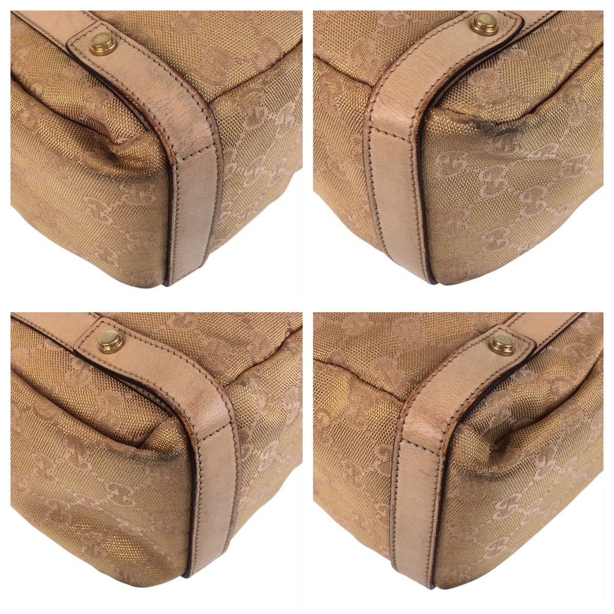 GUCCI Tote Bag 130736 GG canvas, leather Beige Gold Metal Tote Bag Shoulder Bag Abbey Women Used Authentic