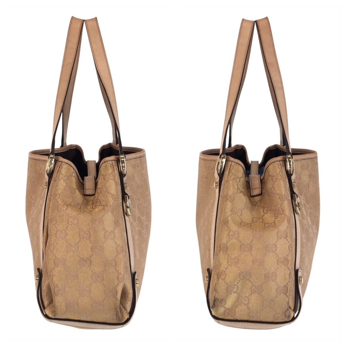 GUCCI Tote Bag 130736 GG canvas, leather Beige Gold Metal Tote Bag Shoulder Bag Abbey Women Used Authentic