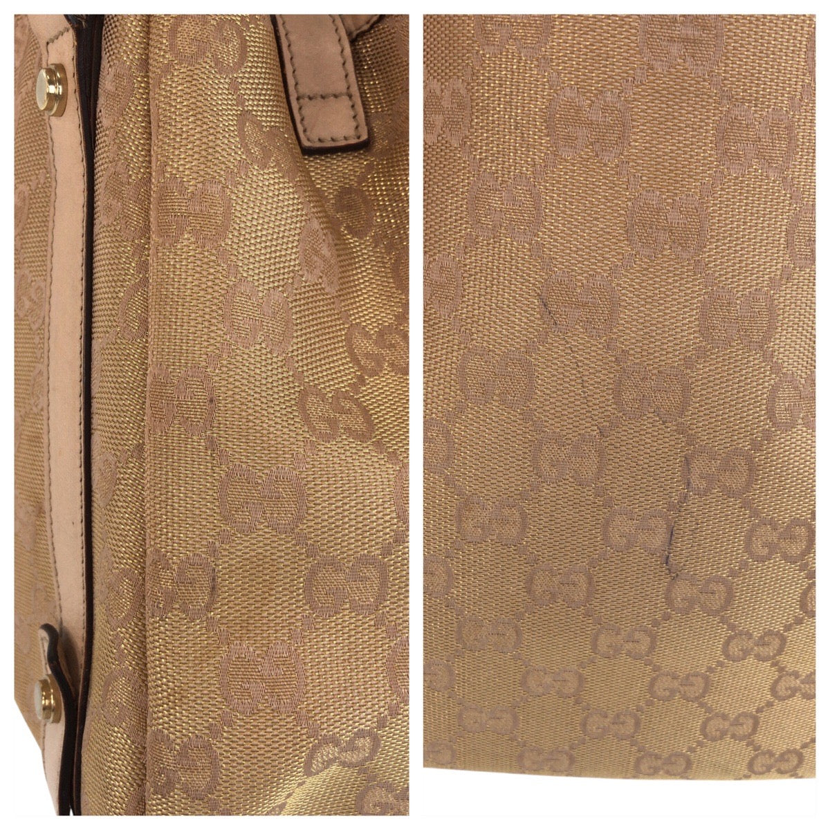 GUCCI Tote Bag 130736 GG canvas, leather Beige Gold Metal Tote Bag Shoulder Bag Abbey Women Used Authentic