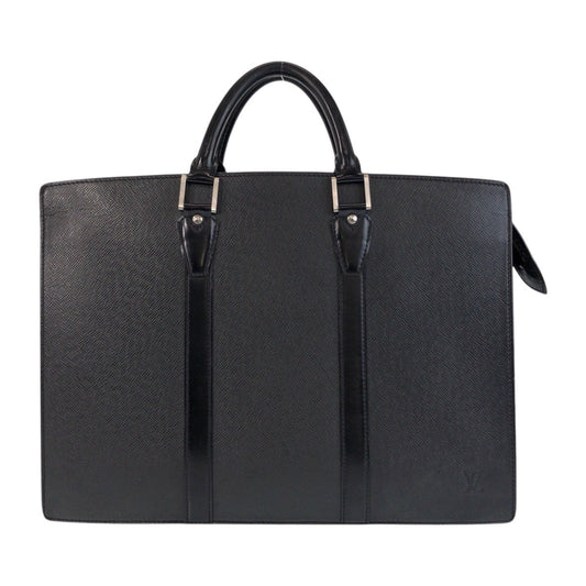 LOUIS VUITTON Business bag M30052 leather Ardoise Black SilverMetal Business bag briefcase Taiga Porto Documan Rozan mens Used Authentic