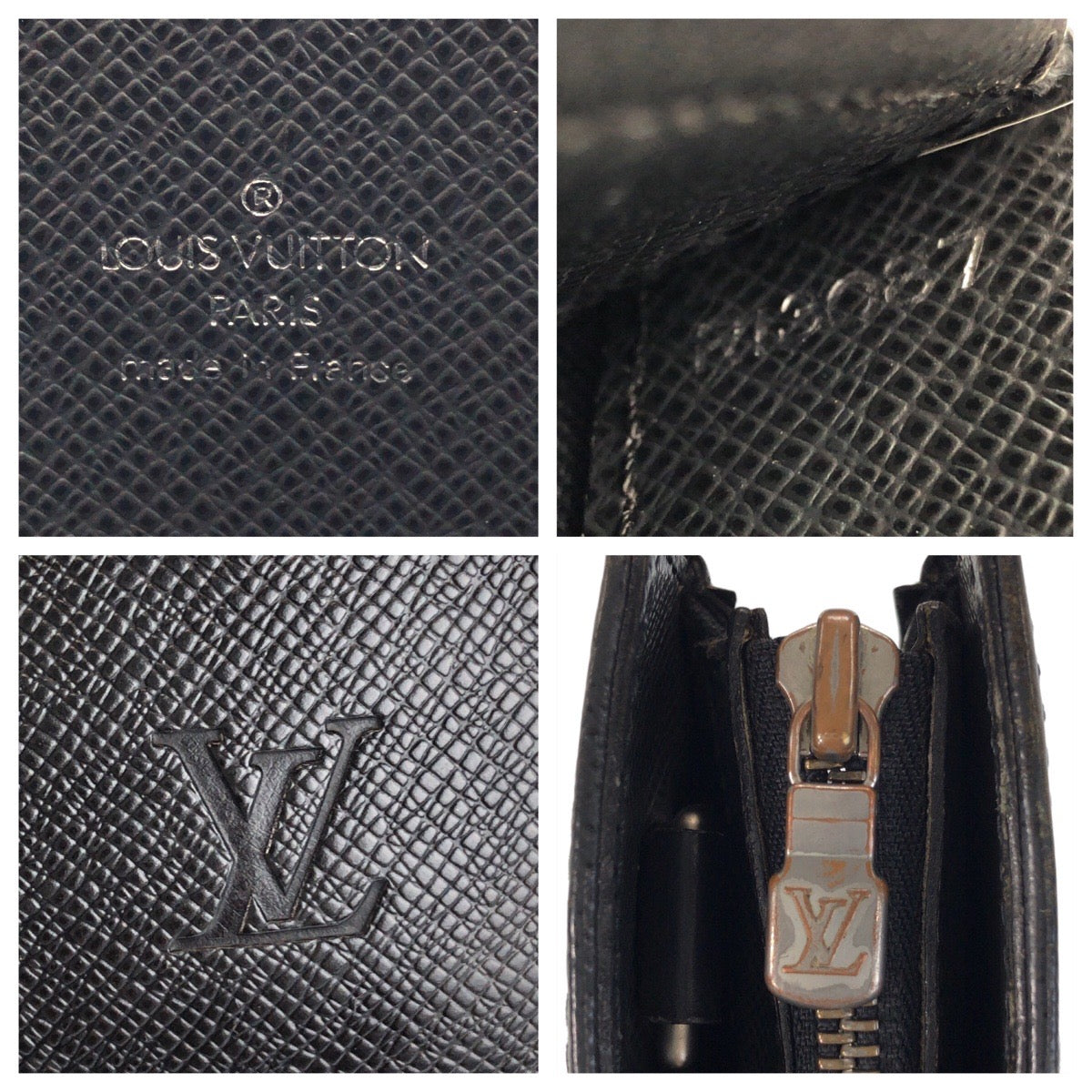 LOUIS VUITTON Business bag M30052 leather Ardoise Black SilverMetal Business bag briefcase Taiga Porto Documan Rozan mens Used Authentic