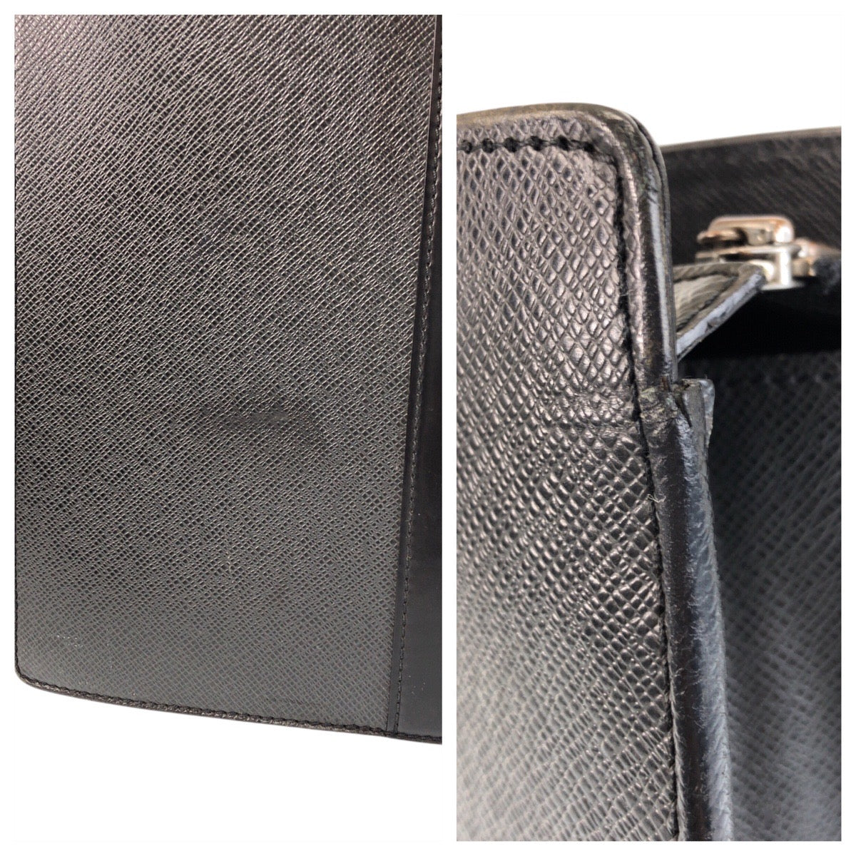 LOUIS VUITTON Business bag M30052 leather Ardoise Black SilverMetal Business bag briefcase Taiga Porto Documan Rozan mens Used Authentic
