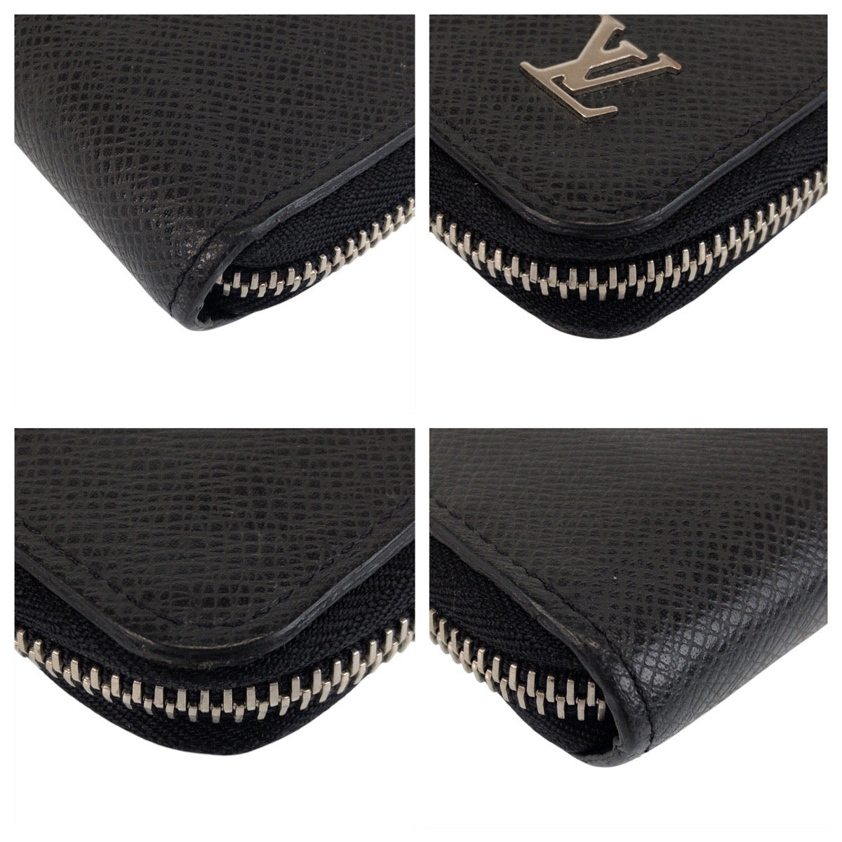 LOUIS VUITTON Long Wallet Purse M30317 leather Black SilverMetal Long Wallet Purse Taiga Zippy Wallet Vertical mens Used Authentic