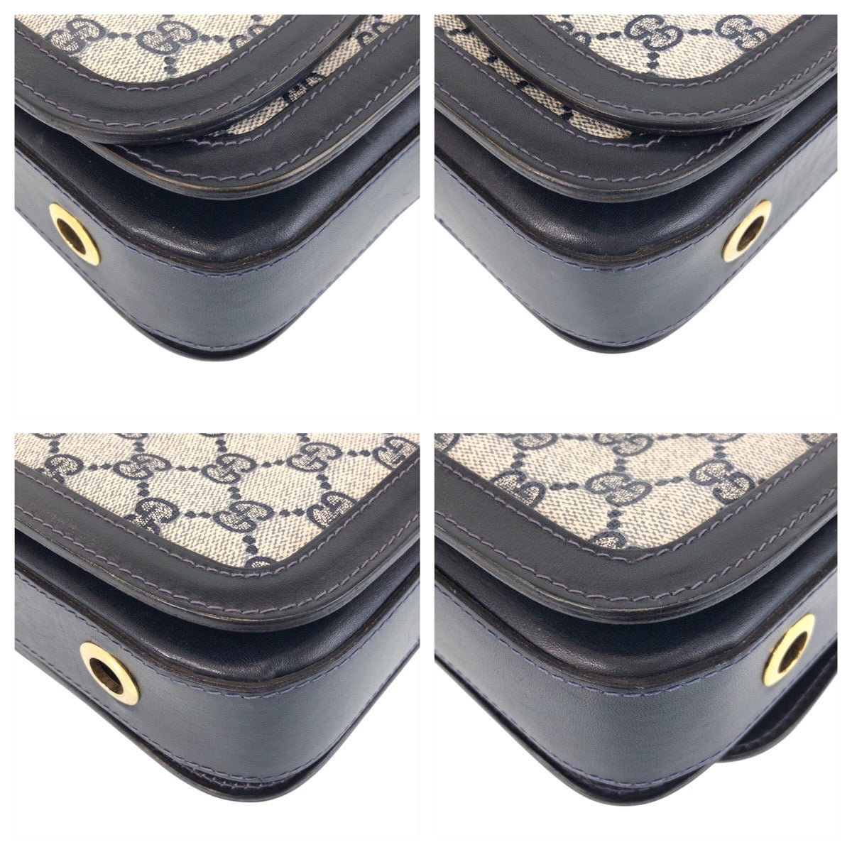 GUCCI Shoulder Bag GG Supreme canvas, leather Gray navy Sherry Line Old Gucci Women Used Authentic