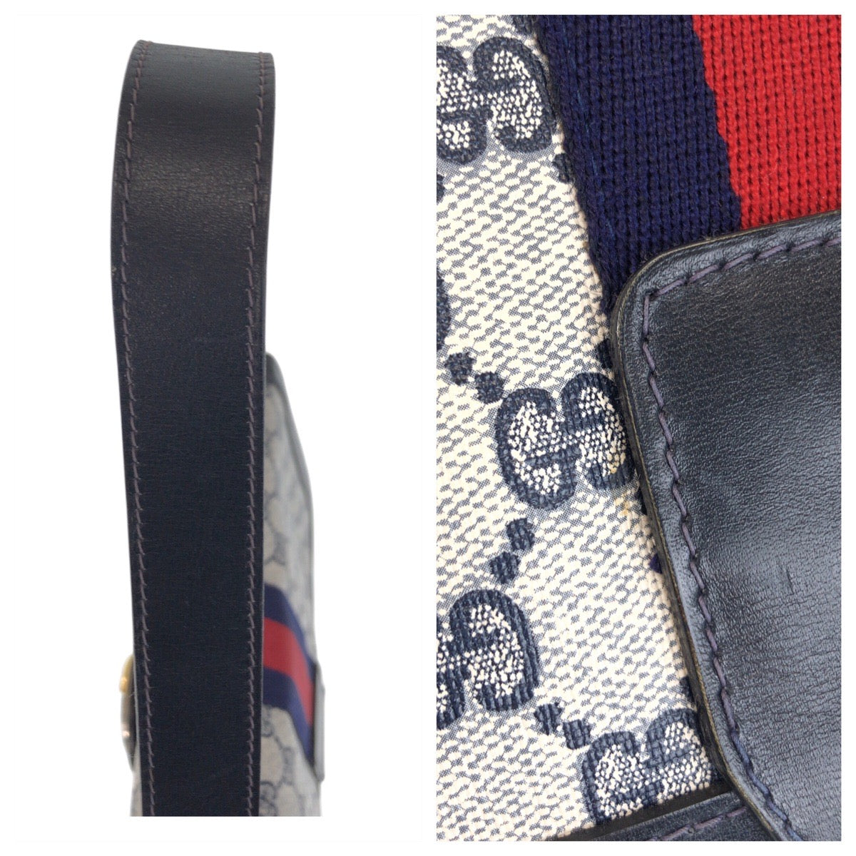 GUCCI Shoulder Bag GG Supreme canvas, leather Gray navy Sherry Line Old Gucci Women Used Authentic