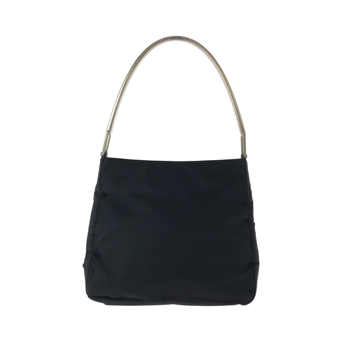 PRADA Shoulder Bag Nylon Black Silver Metal Hobo One Shoulder Bag with Plastic Handle Test Triangle With logo Women Used Authentic