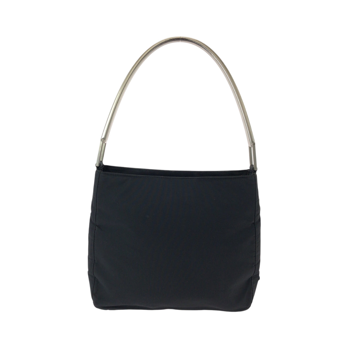 PRADA Shoulder Bag Nylon Black Silver Metal Hobo One Shoulder Bag with Plastic Handle Test Triangle With logo Women Used Authentic