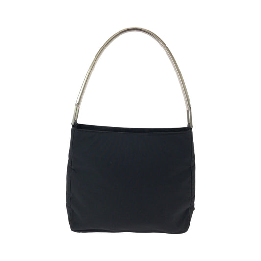 PRADA Shoulder Bag Nylon Black Silver Metal Hobo One Shoulder Bag with Plastic Handle Test Triangle With logo Women Used Authentic