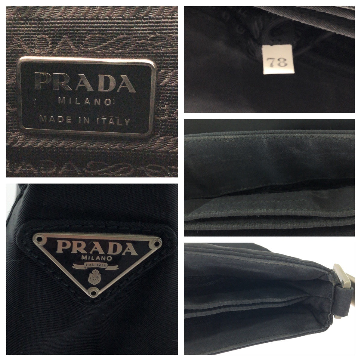 PRADA Shoulder Bag Nylon Black Silver Metal Hobo One Shoulder Bag with Plastic Handle Test Triangle With logo Women Used Authentic