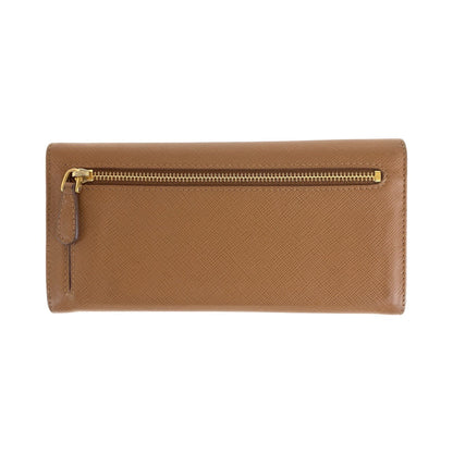 PRADA Long Wallet Purse leather Brown Camel Gold Metal Long Wallet Purse Long wallet unisex Safiano Women Used Authentic