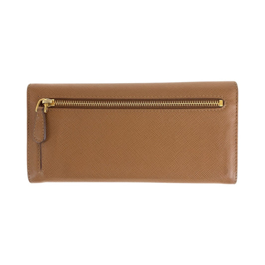 PRADA Long Wallet Purse leather Brown Camel Gold Metal Long Wallet Purse Long wallet unisex Safiano Women Used Authentic