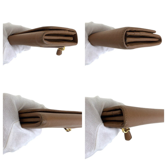 PRADA Long Wallet Purse leather Brown Camel Gold Metal Long Wallet Purse Long wallet unisex Safiano Women Used Authentic