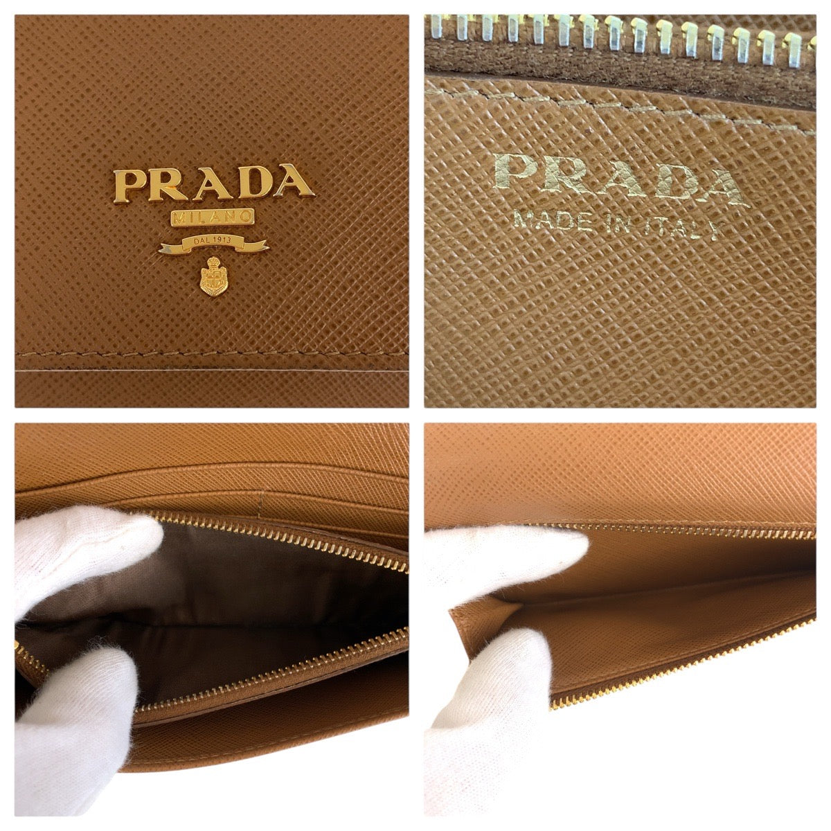 PRADA Long Wallet Purse leather Brown Camel Gold Metal Long Wallet Purse Long wallet unisex Safiano Women Used Authentic
