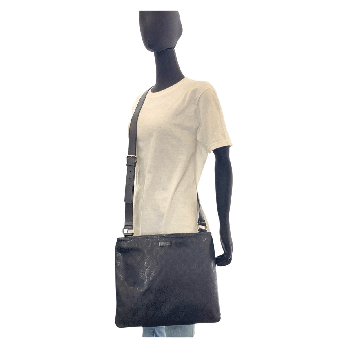 GUCCI Shoulder Bag 201446 GG canvas, leather Black SilverMetal Shoulder Bag Pochette Unisex GG implementation Women Used Authentic