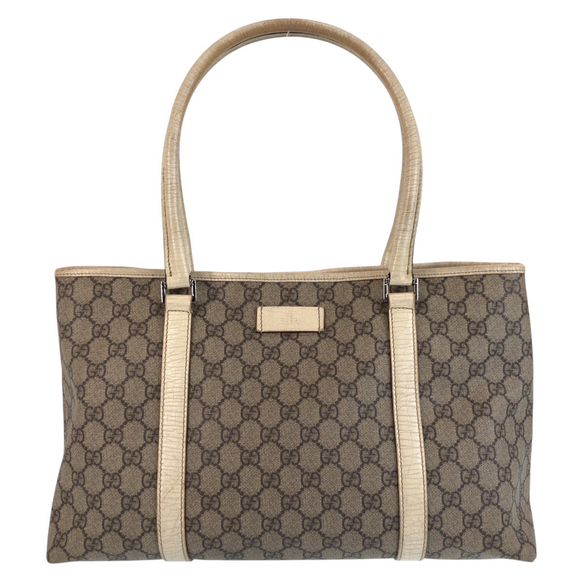 GUCCI Tote Bag 114595 GG canvas, leather Beige White Tote Bag Shoulder Bag Women Used Authentic