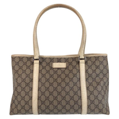 GUCCI Tote Bag 114595 GG canvas, leather Beige White Tote Bag Shoulder Bag Women Used Authentic