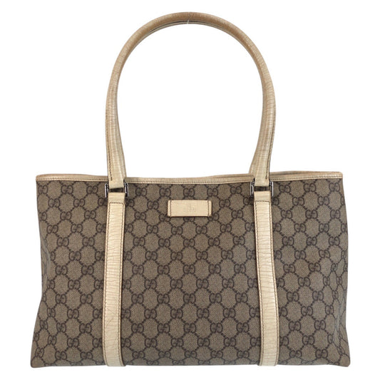GUCCI Tote Bag 114595 GG canvas, leather Beige White Tote Bag Shoulder Bag Women Used Authentic