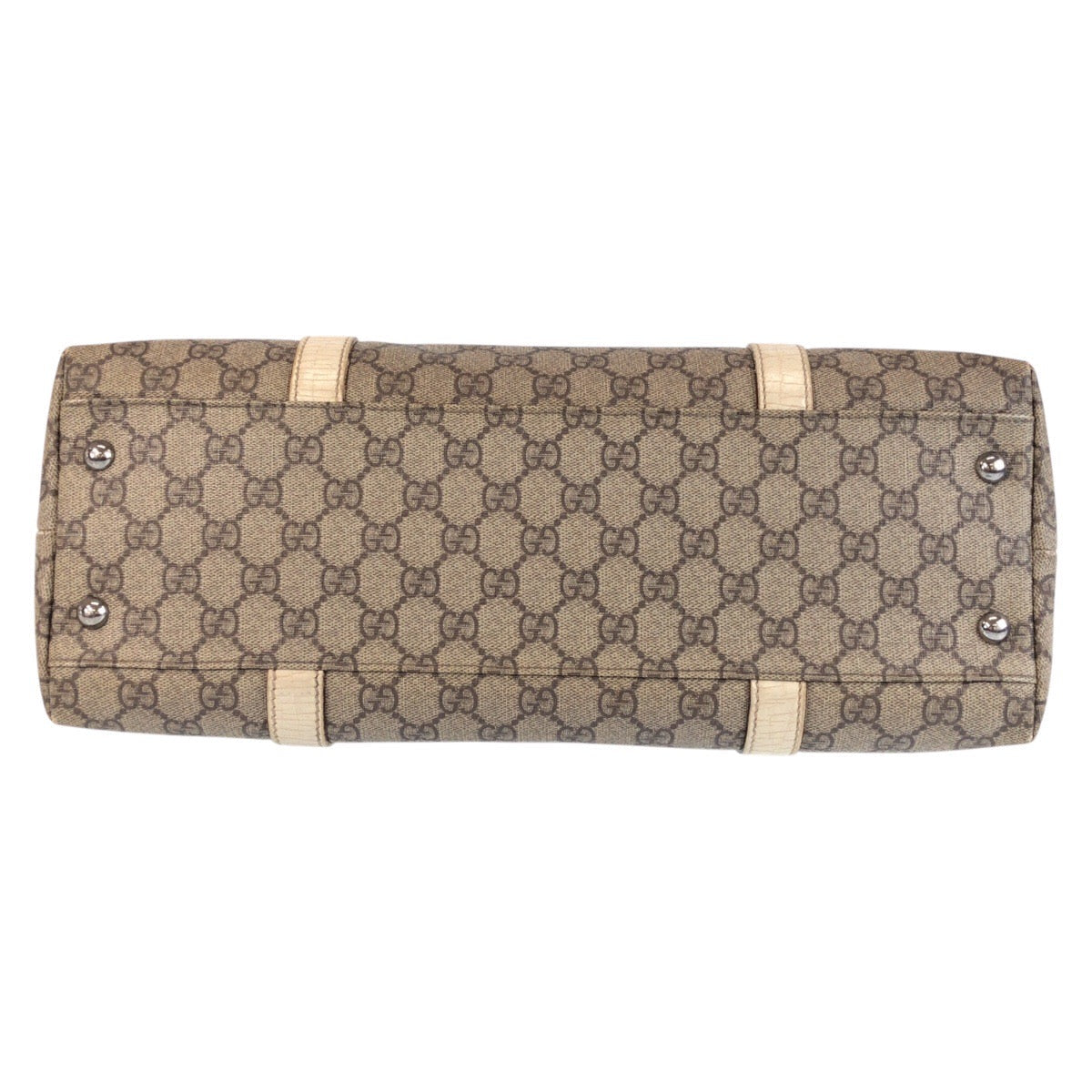 GUCCI Tote Bag 114595 GG canvas, leather Beige White Tote Bag Shoulder Bag Women Used Authentic