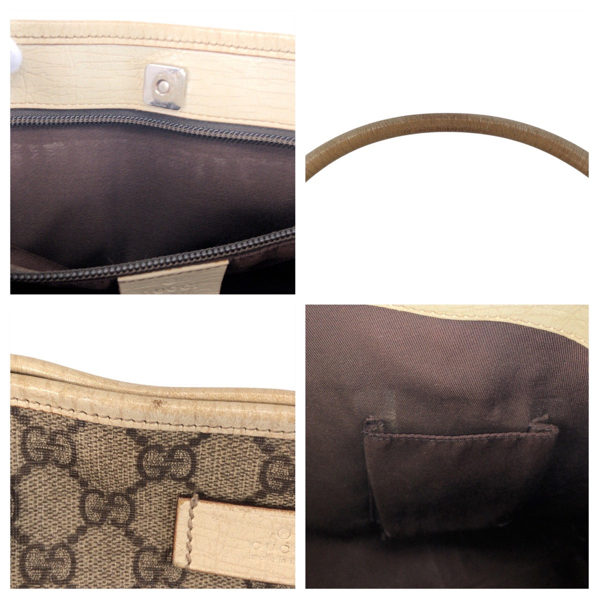 GUCCI Tote Bag 114595 GG canvas, leather Beige White Tote Bag Shoulder Bag Women Used Authentic