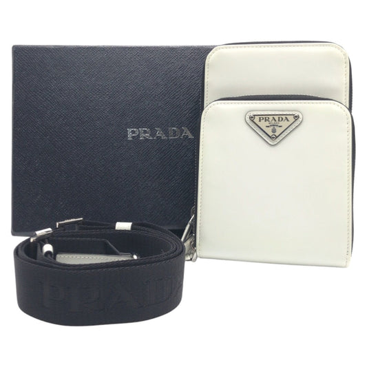 PRADA Shoulder Bag enamel white Shoulder Bag Pochette Unisex Triangular logo Women Used Authentic