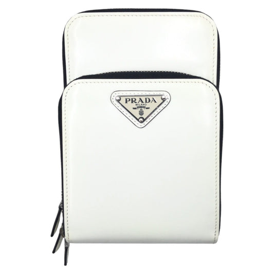 PRADA Shoulder Bag enamel white Shoulder Bag Pochette Unisex Triangular logo Women Used Authentic