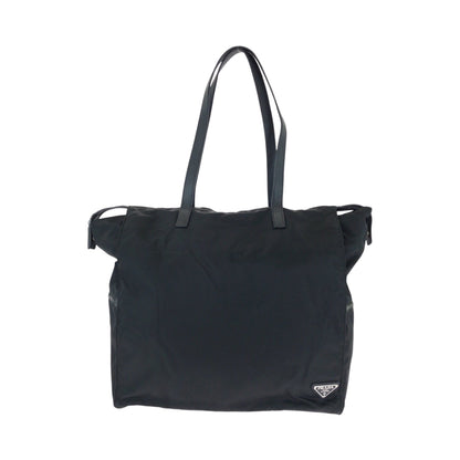 PRADA Tote Bag Nylon Black SilverMetal Tote Bag Shoulder Bag Test Triangle With logo Women Used Authentic