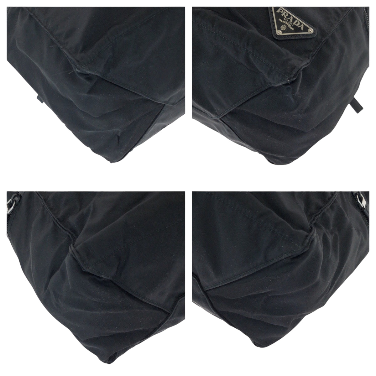 PRADA Tote Bag Nylon Black SilverMetal Tote Bag Shoulder Bag Test Triangle With logo Women Used Authentic