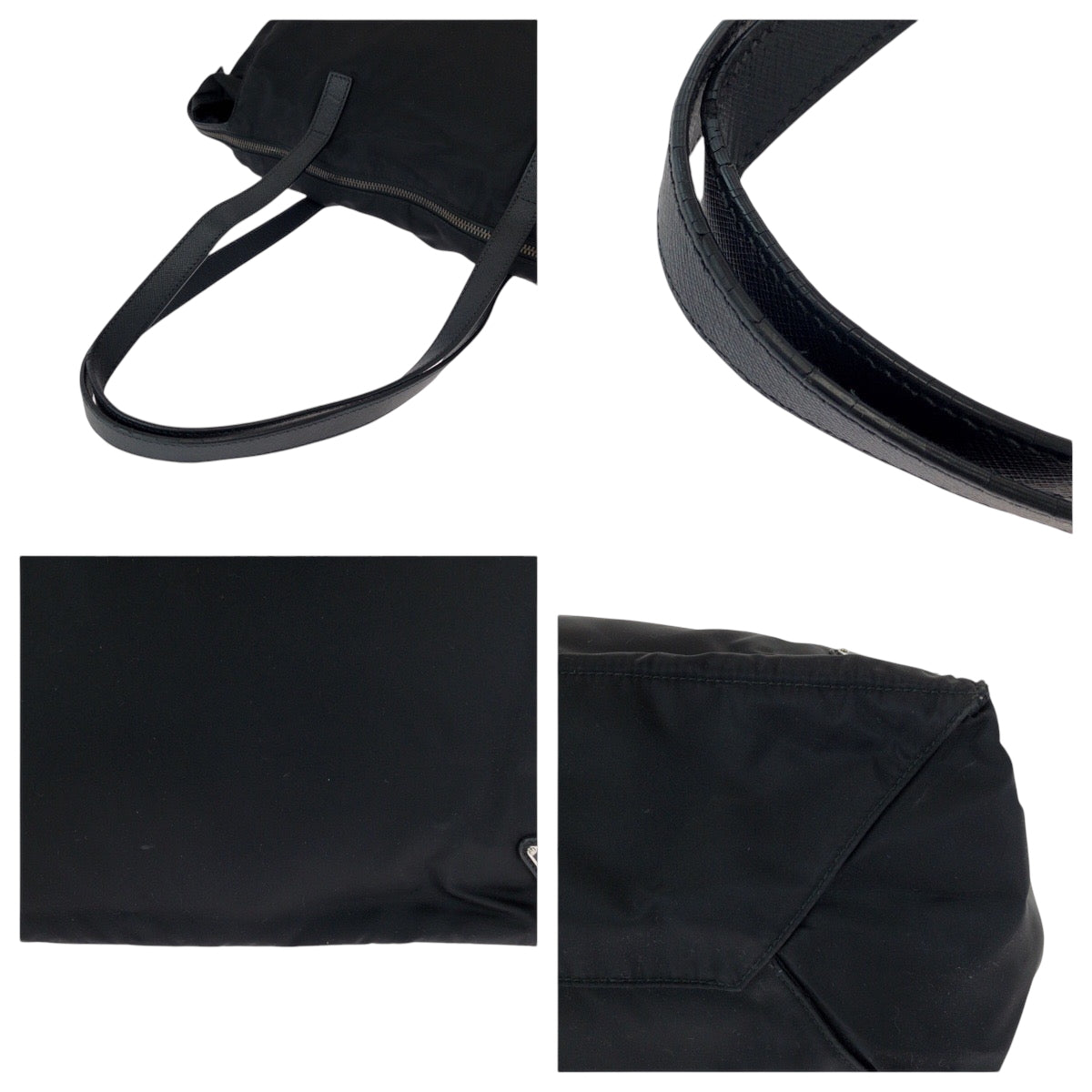 PRADA Tote Bag Nylon Black SilverMetal Tote Bag Shoulder Bag Test Triangle With logo Women Used Authentic
