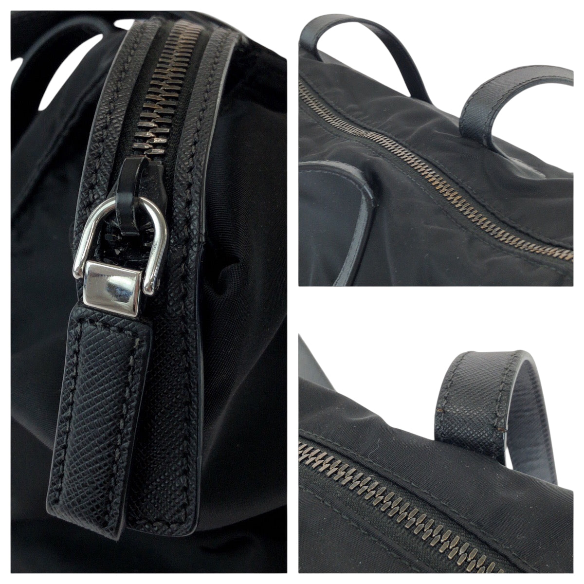 PRADA Tote Bag Nylon Black SilverMetal Tote Bag Shoulder Bag Test Triangle With logo Women Used Authentic