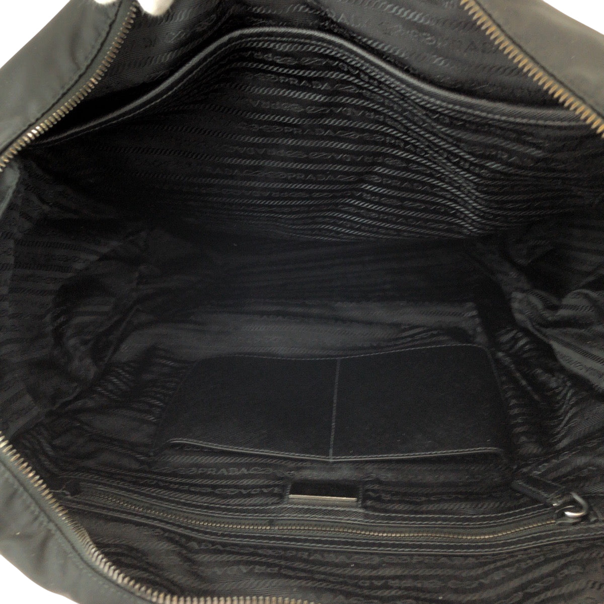 PRADA Tote Bag Nylon Black SilverMetal Tote Bag Shoulder Bag Test Triangle With logo Women Used Authentic