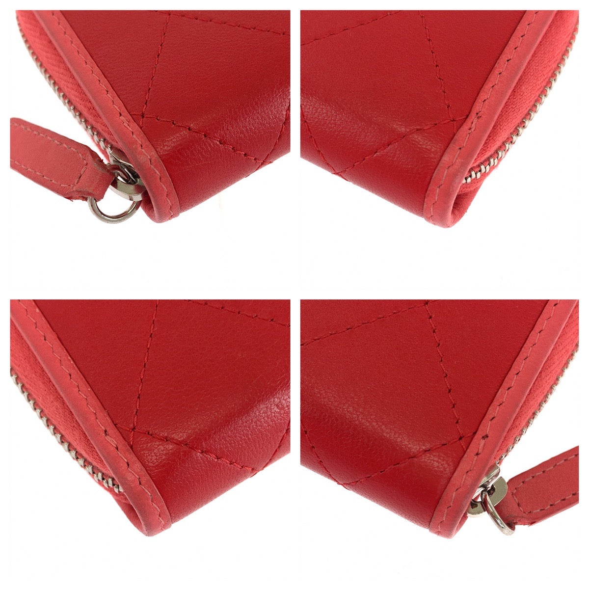 CHANEL Coin case lambskin Red Compact wallet Coin case Fragment case Matrasse COCO Mark Women Used Authentic