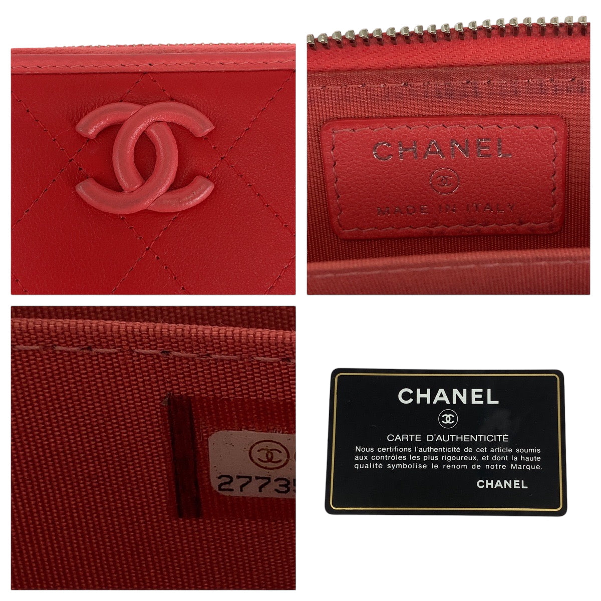 CHANEL Coin case lambskin Red Compact wallet Coin case Fragment case Matrasse COCO Mark Women Used Authentic