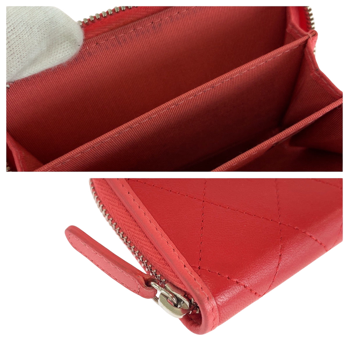 CHANEL Coin case lambskin Red Compact wallet Coin case Fragment case Matrasse COCO Mark Women Used Authentic