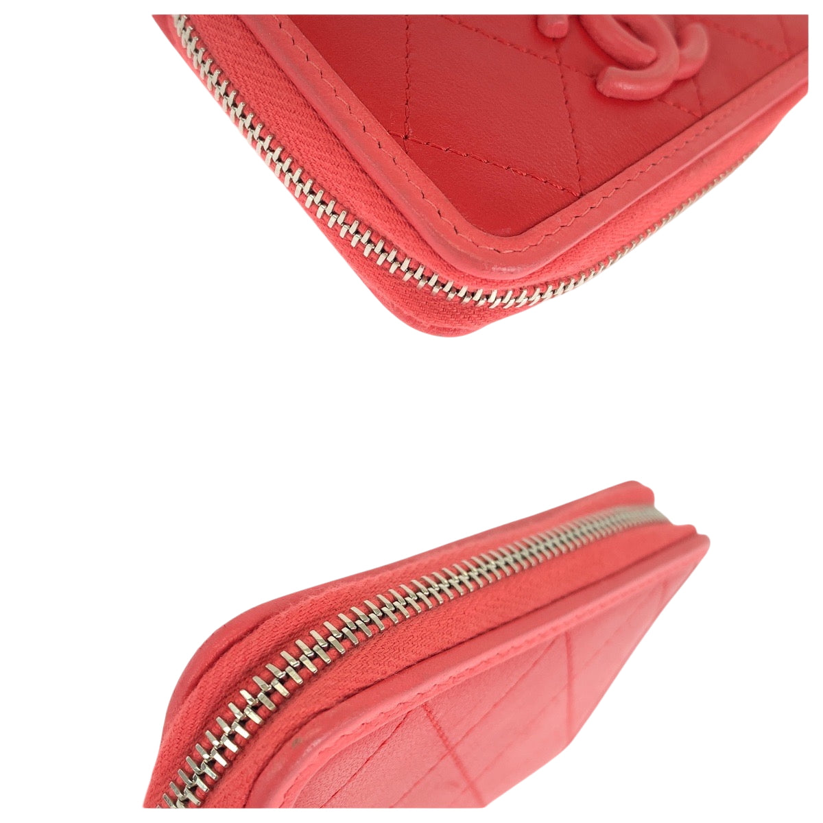 CHANEL Coin case lambskin Red Compact wallet Coin case Fragment case Matrasse COCO Mark Women Used Authentic