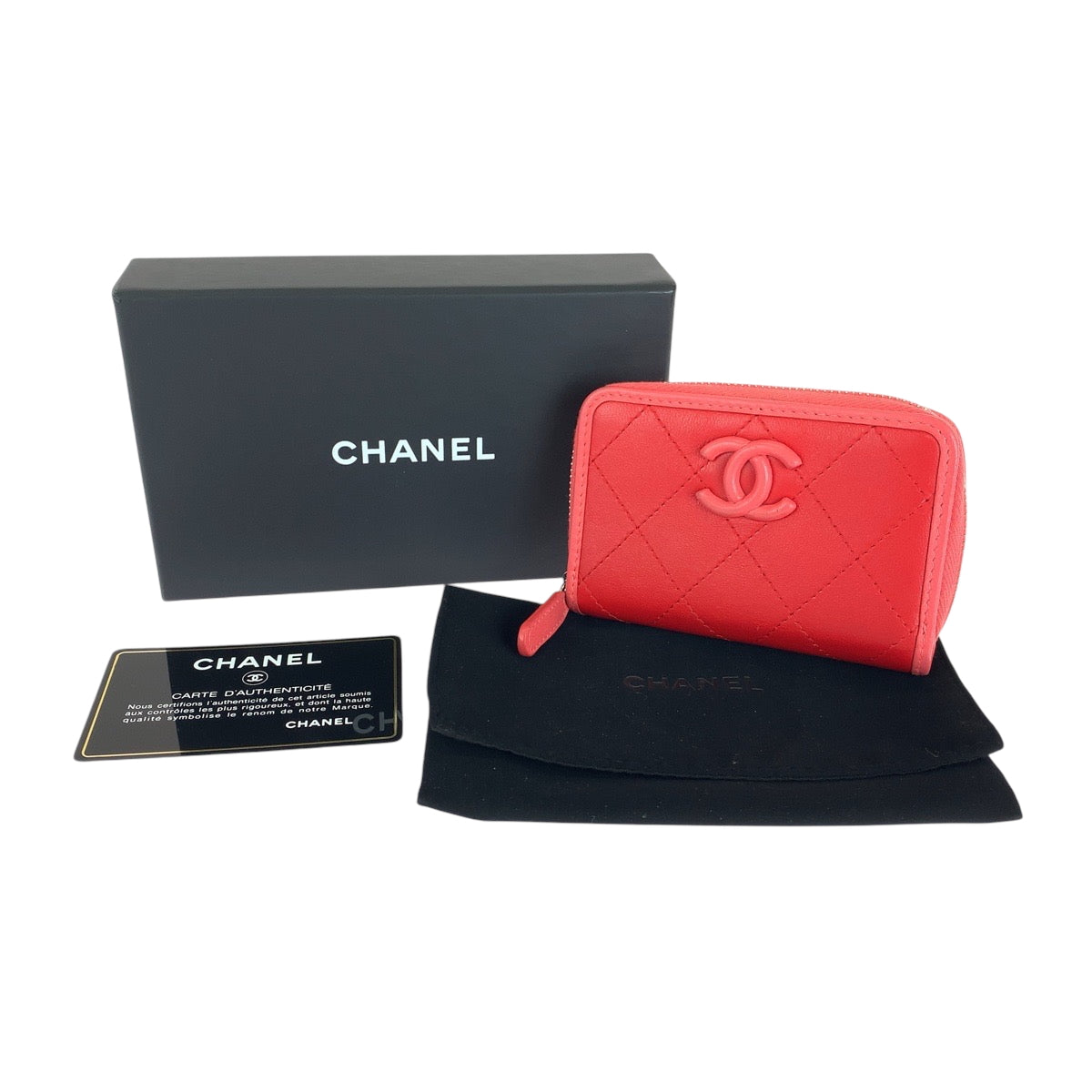 CHANEL Coin case lambskin Red Compact wallet Coin case Fragment case Matrasse COCO Mark Women Used Authentic