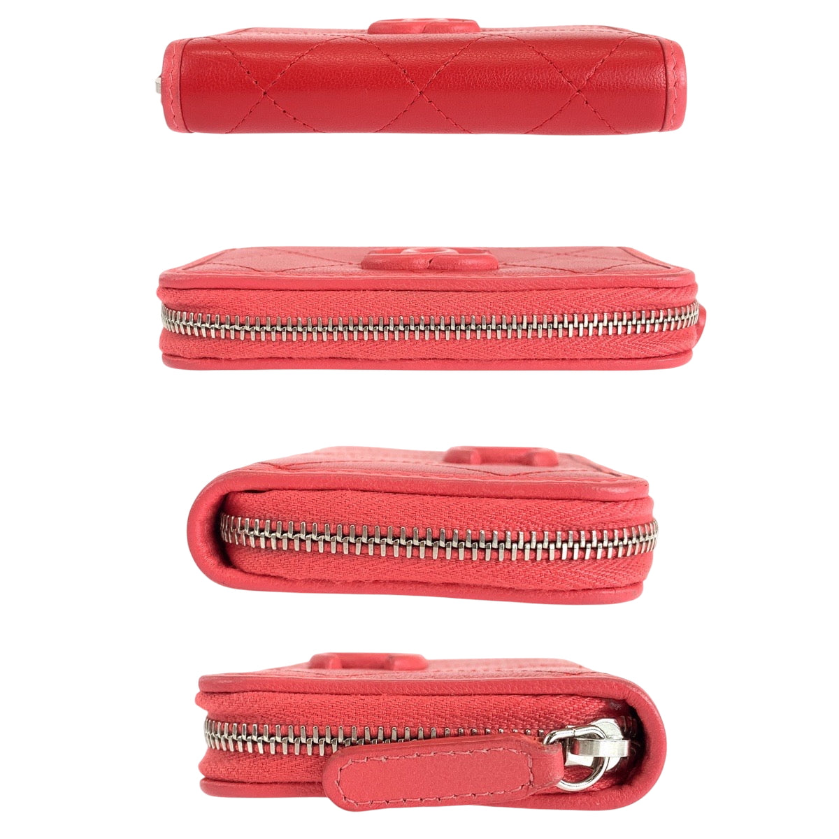CHANEL Coin case lambskin Red Compact wallet Coin case Fragment case Matrasse COCO Mark Women Used Authentic