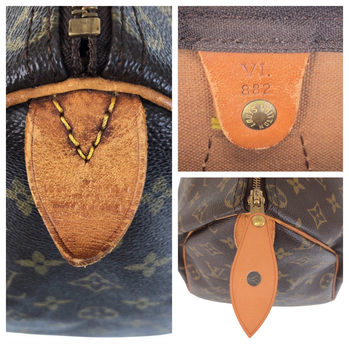 LOUIS VUITTON Handbag M41524 PVC, Leather Brown Gold Metal Handbag Boston Duffel bag Monogram Speedy 35 Women Used Authentic