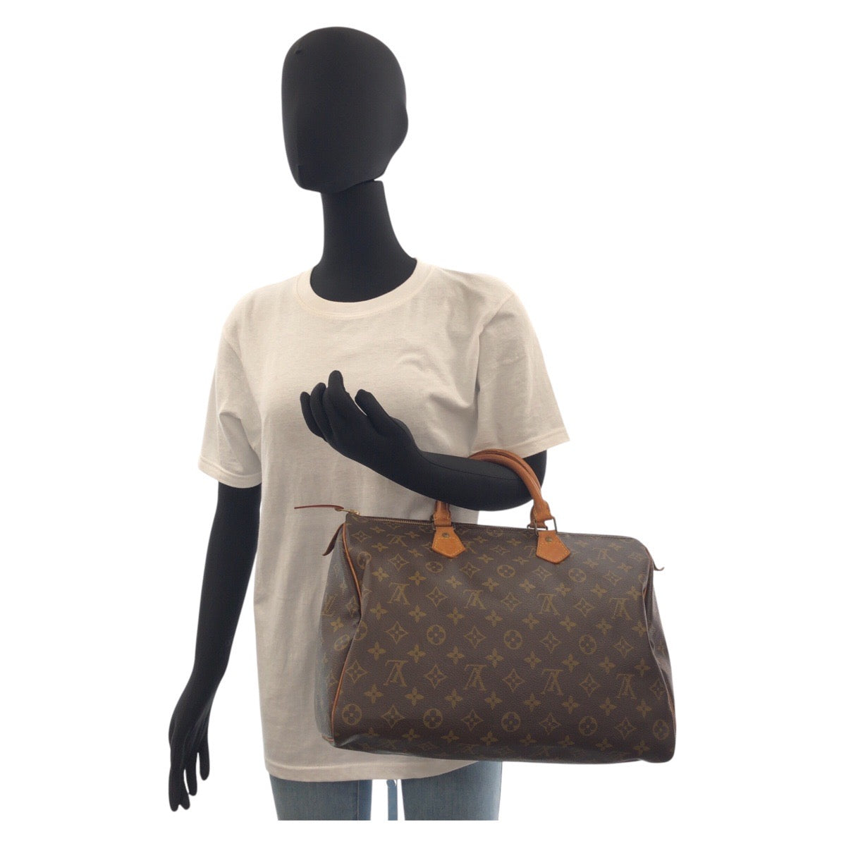 LOUIS VUITTON Handbag M41524 PVC, Leather Brown Gold Metal Handbag Boston Duffel bag Monogram Speedy 35 Women Used Authentic