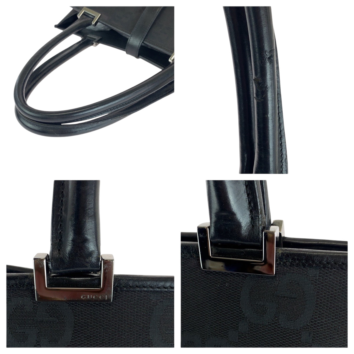 GUCCI Tote Bag 002 1064 GG canvas black Tote Bag handbag Jackie Women Used Authentic