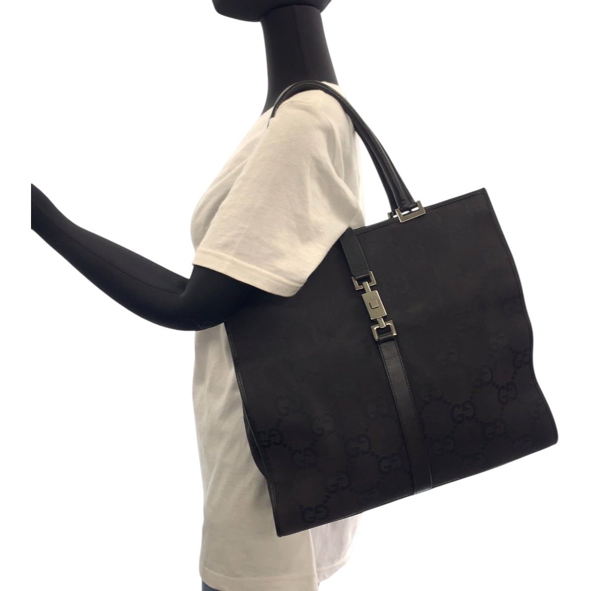 GUCCI Tote Bag 002 1064 GG canvas black Tote Bag handbag Jackie Women Used Authentic