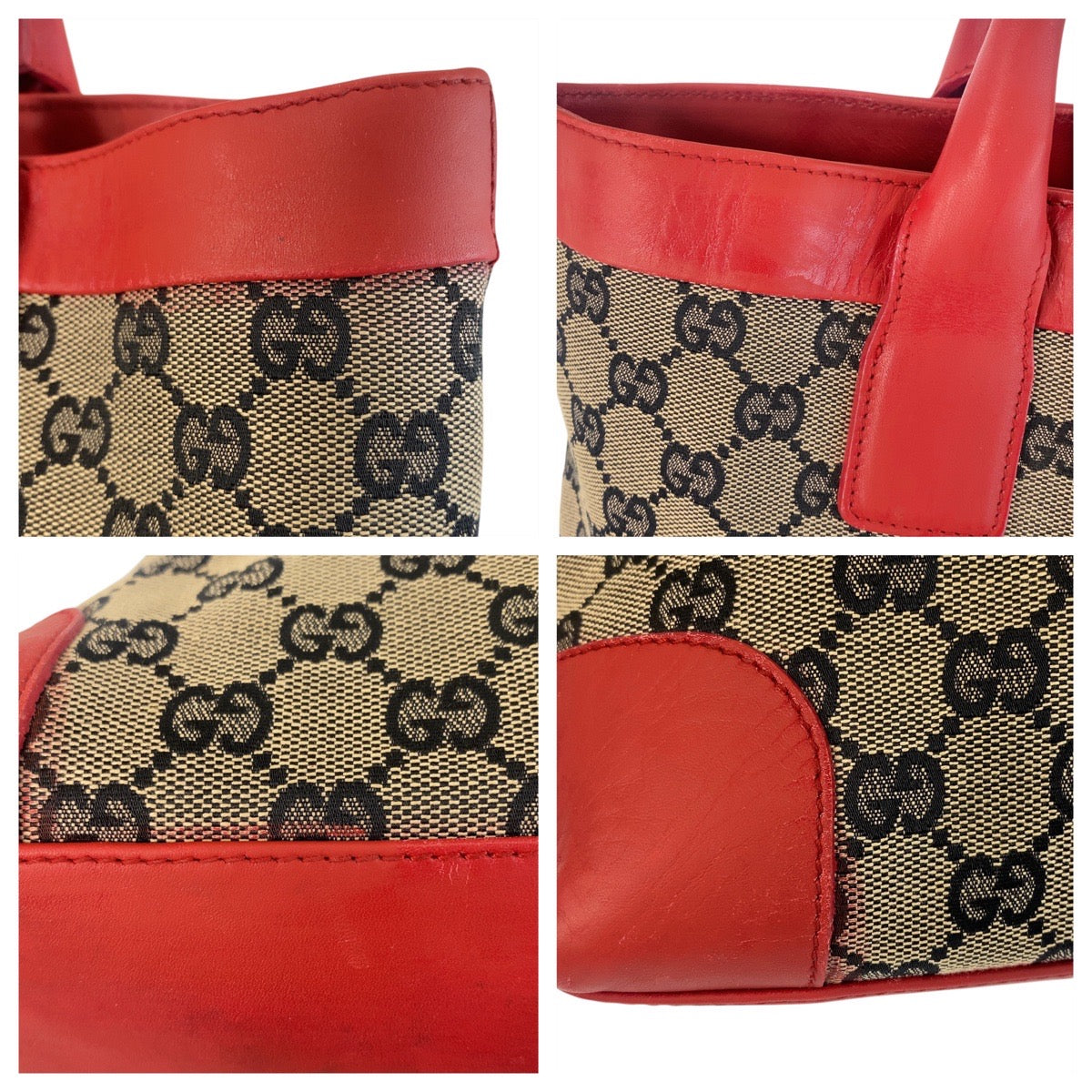 GUCCI Tote Bag 002 1121 GG canvas, leather Beige red Women Used Authentic