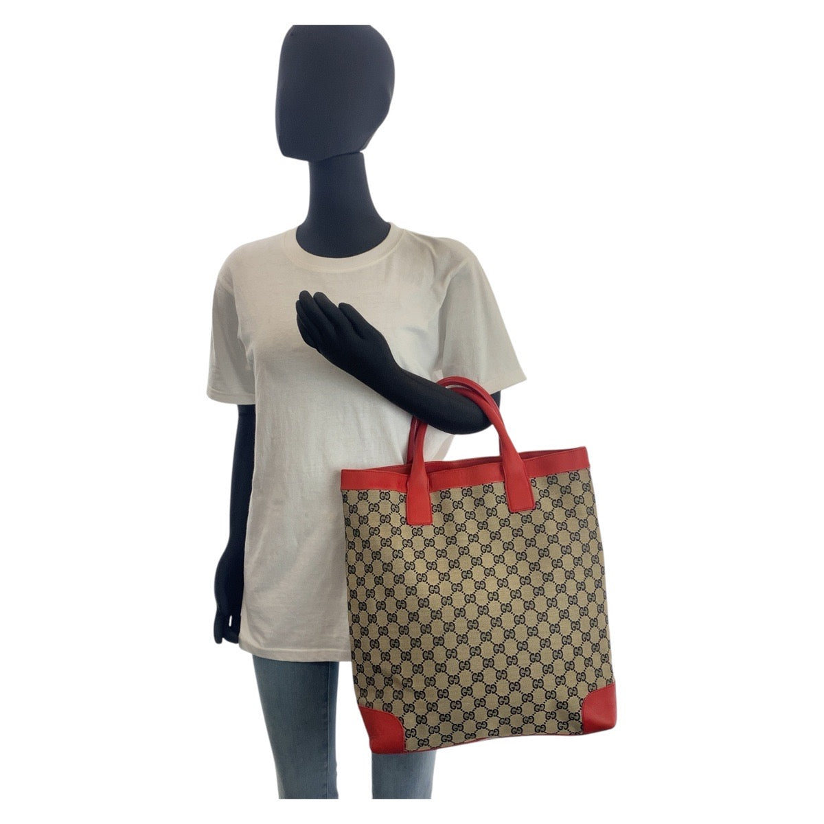GUCCI Tote Bag 002 1121 GG canvas, leather Beige red Women Used Authentic