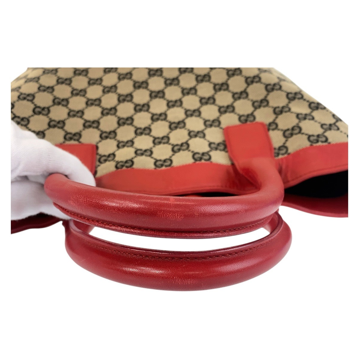 GUCCI Tote Bag 002 1121 GG canvas, leather Beige red Women Used Authentic
