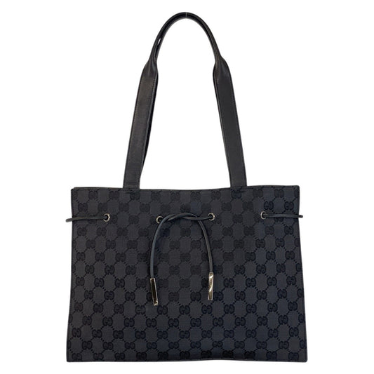 GUCCI Tote Bag 002 1053 GG canvas, leather Black SilverMetal Tote Bag Shoulder Bag Women Used Authentic
