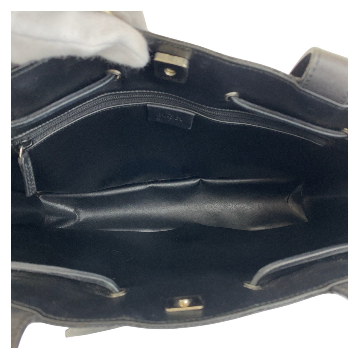 GUCCI Tote Bag 002 1053 GG canvas, leather Black SilverMetal Tote Bag Shoulder Bag Women Used Authentic