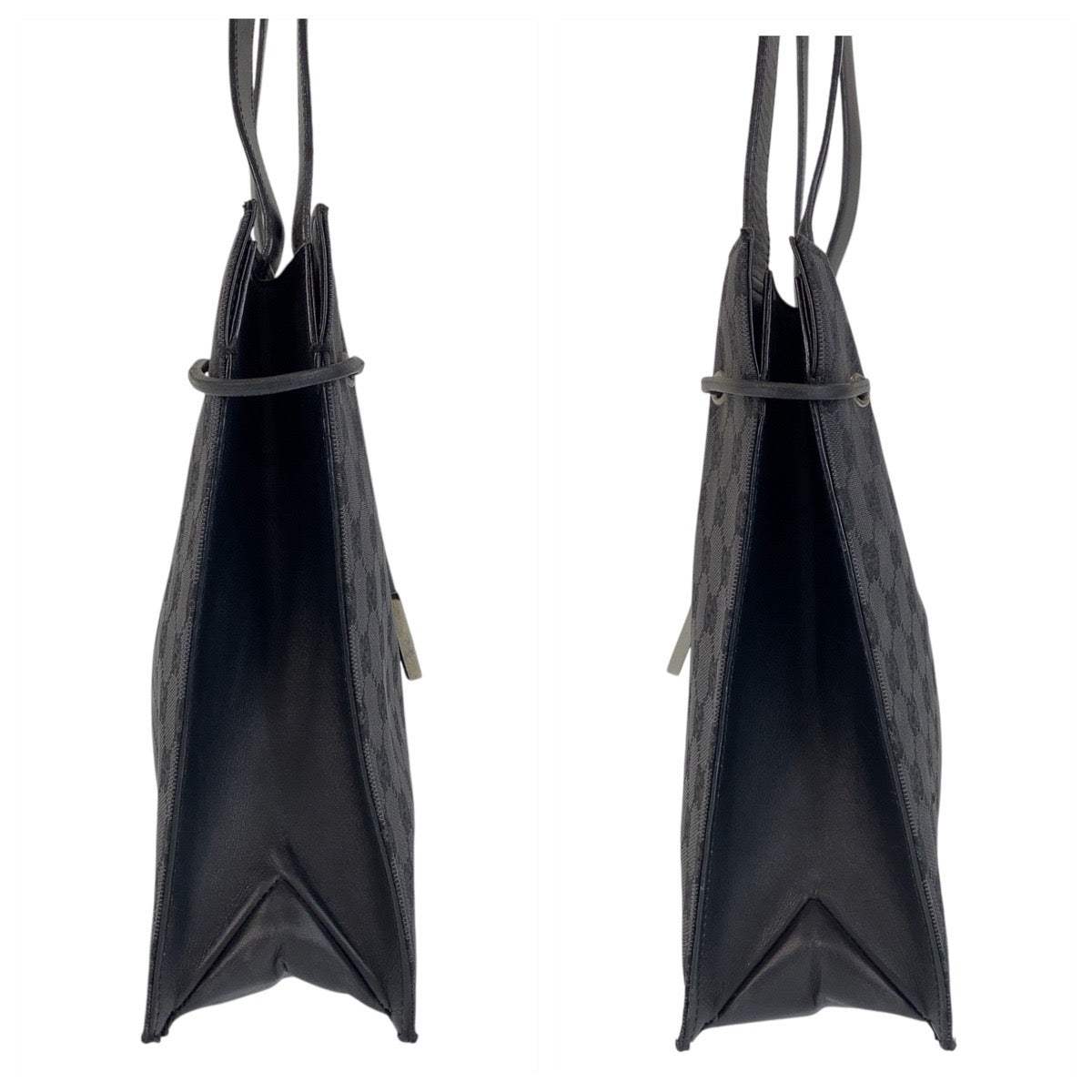 GUCCI Tote Bag 002 1053 GG canvas, leather Black SilverMetal Tote Bag Shoulder Bag Women Used Authentic